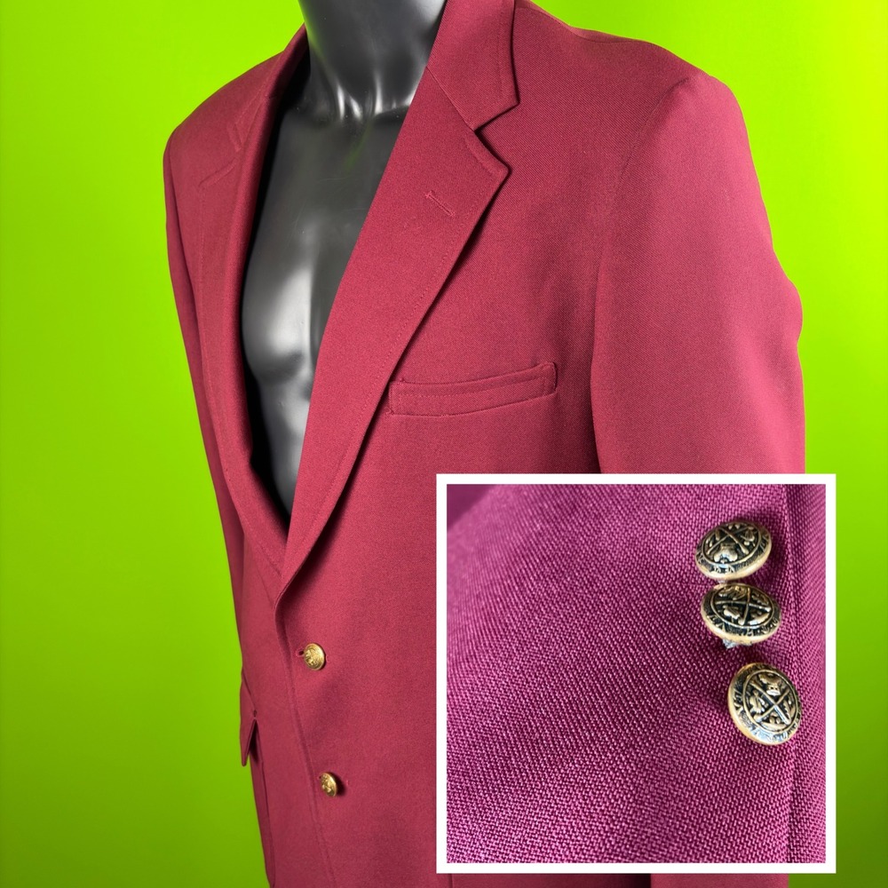 Vintage Hardwick Clothes‎ Visa Burgundy Blazer Sport Coat Mens 44XL Gold Buttons